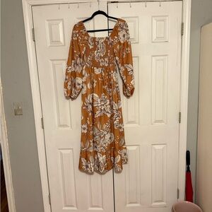 SHEIN Orange Floral Long Sleeve Dress